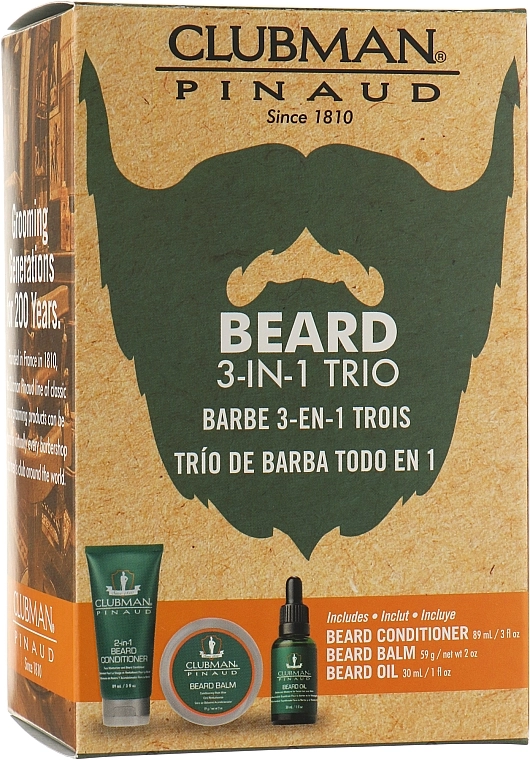 Clubman Pinaud Набор Beard 3 In 1 Trio (beard/cond/89ml + beard/balm/59g + beard/oli/30ml) - фото N1