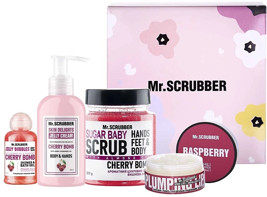 Mr.Scrubber Набор Cherry Care (b/scr/300g + b/cr/150ml + lip/scr/50ml + sh/gel/50ml) - фото N1