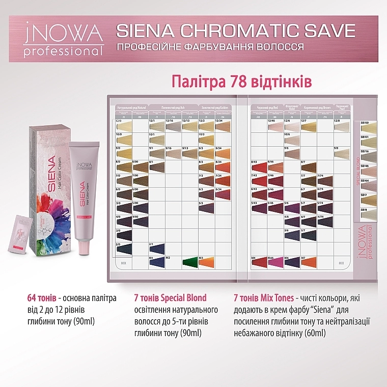 JNOWA Professional Стойкая профессиональная крем-краска для волос Siena Chromatic Save - фото N2