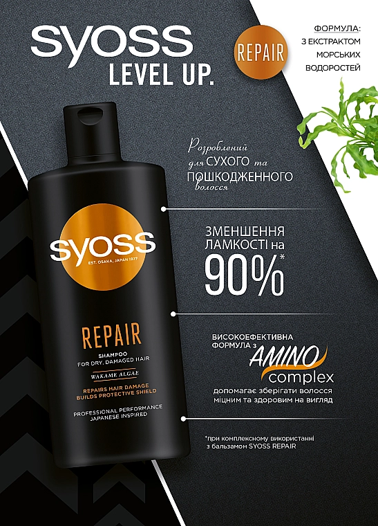 SYOSS Шампунь с водорослями вакаме для сухих и поврежденных волос Repair Shampoo - фото N3