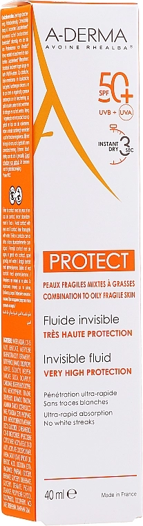 A-Derma Сонцезахисний флюїд SPF50+ Protect Invisible Fluid Very High Protection - фото N2