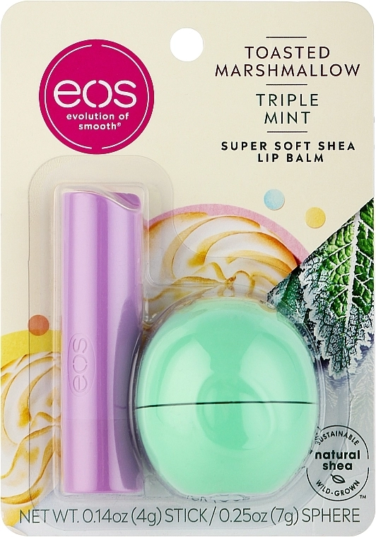 Eos Набір Toasted Marshmallow and Triple Mint Stick & Sphere Lip Balm (l/balm/4g + l/balm/7g) - фото N1