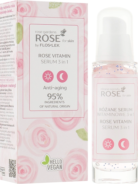 Floslek Витаминная сыворотка 3в1 для лица, шеи и зоны декольте Rose For Skin Rose Gardens Rose Vitamin Serum 3 in 1 - фото N1