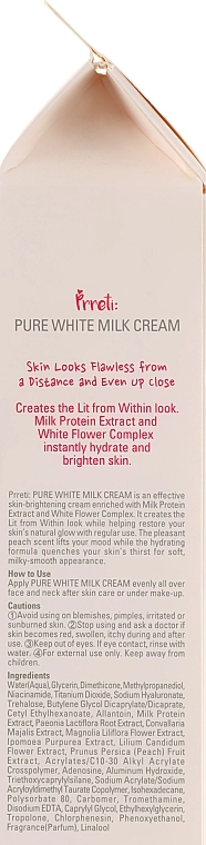 Prreti Зволожувальний крем для освітлення обличчя на основі молочних протеїнів Pure White Milk Cream - фото N3