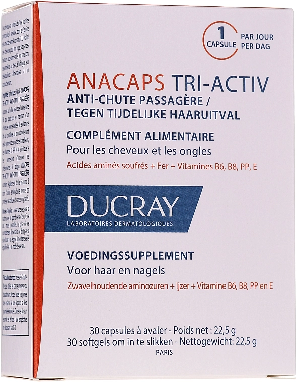 Ducray Пищевая добавка для кожи головы, волос и ногтей AnaCaps Tri-Activ Capsule - фото N1