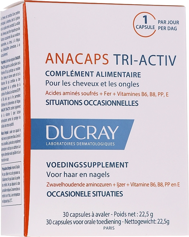 Ducray Харчова добавка для шкіри голови, волосся й нігтів AnaCaps Tri-Activ Capsule - фото N3