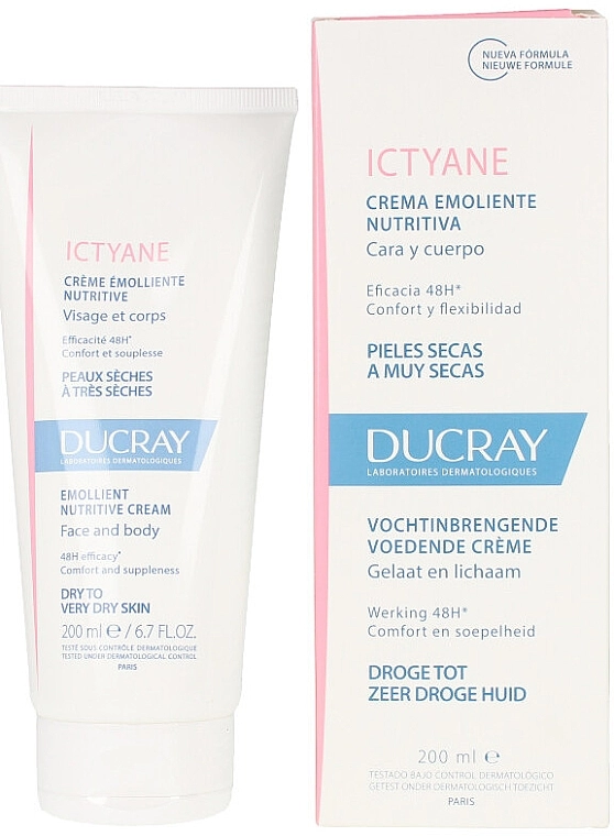 Ducray Питательный смягчающий крем для лица и тела Ictyane Emollient Nutritive Anti-Dryness Face & Body Cream - фото N2