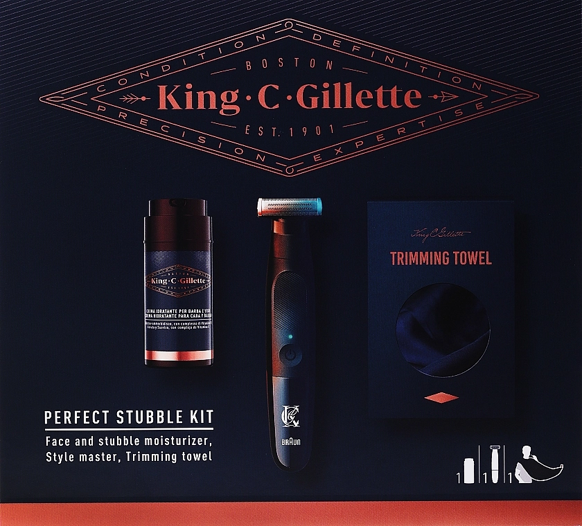 Gillette Набор King C. Perfect Stubble Kit (moisturizer/100ml + trimmer/1pc + towel/1pc) - фото N1