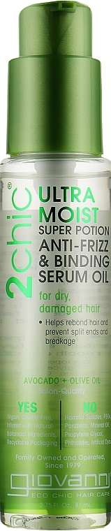 Giovanni Увлажняющая сыворотка для волос 2chic Ultra-Moist Super Potion Anti-Frizz Binding Serum Avocado & Olive Oil - фото N1
