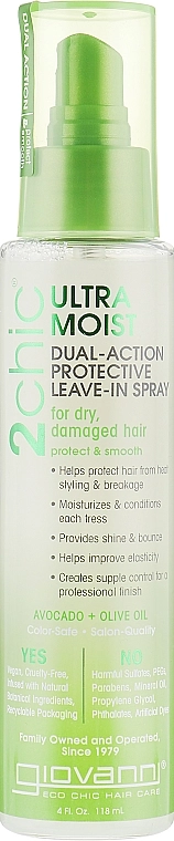 Giovanni Увлажняющий спрей для волос 2chic Ultra-Moist Dual Action Protective Leave-In Spray Avocado & Olive Oil - фото N1