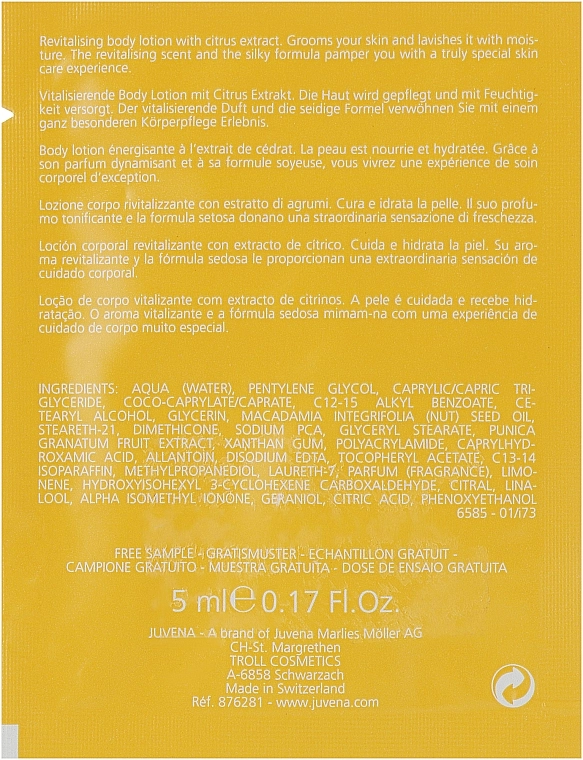 Juvena Освіжальний лосьйон для тіла "Цитрус" Vitalizing Body Lotion Citrus (міні) - фото N2