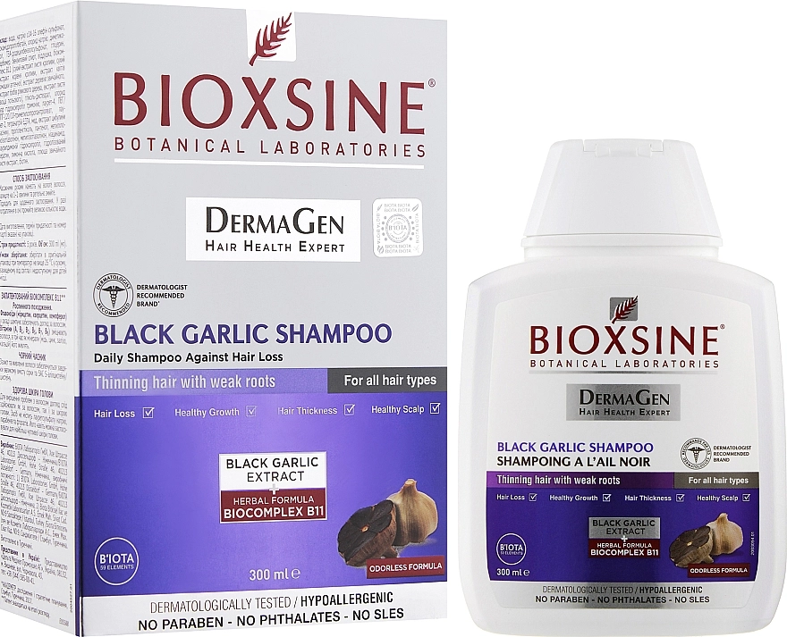 Biota Щоденний шампунь проти випадання волосся Bioxsine DermaGen Black Garlic Shampoo - фото N2