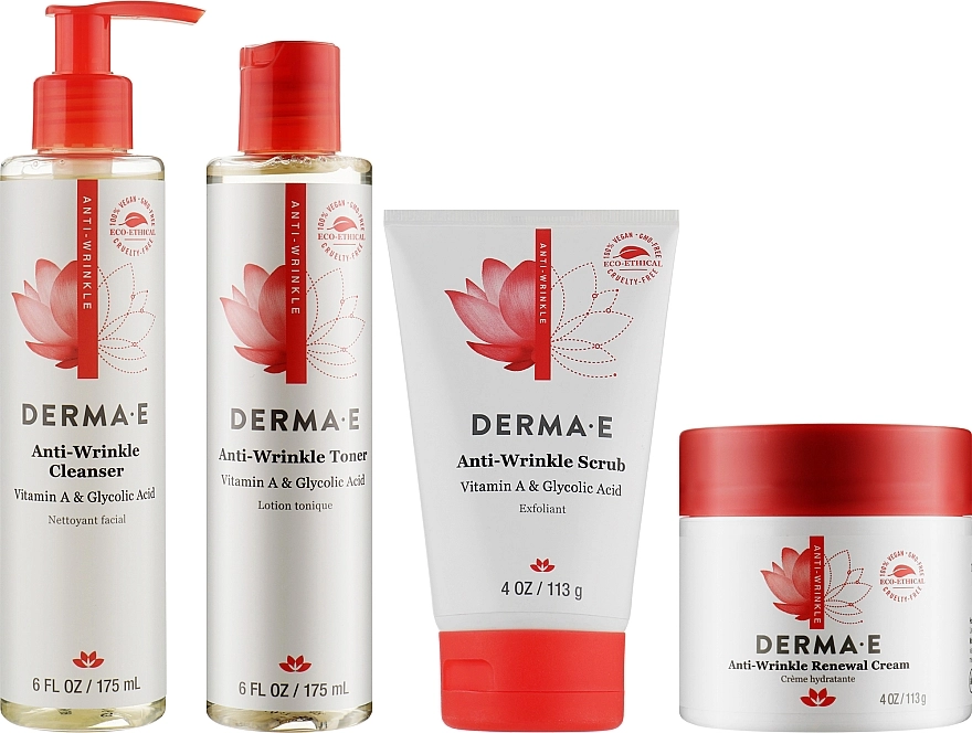 Derma E Набор Anti-wrinkle 35+ (f/clean/175ml + toner/175ml + f/scrub/113g + f/cr/113ml) - фото N1