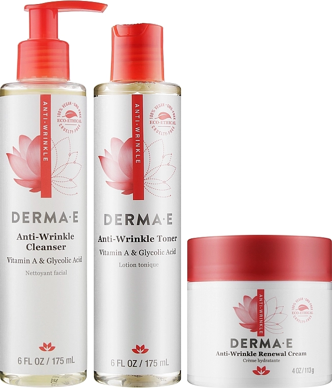 Derma E Набор Anti-wrinkle (f/clean/175ml + toner/175ml + f/cr/113ml) - фото N1