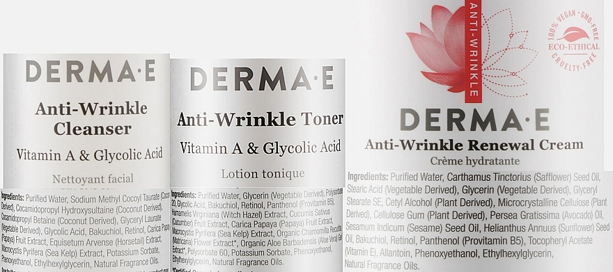 Derma E Набор Anti-wrinkle (f/clean/175ml + toner/175ml + f/cr/113ml) - фото N2