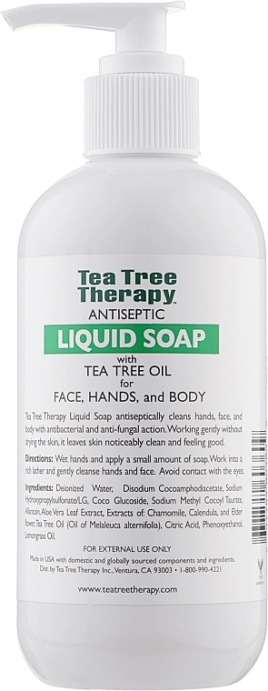 Tea Tree Therapy Антисептичне рідке мило для обличчя та рук з олією чайного дерева Antiseptic Liquid Soap With Tea Tree Oil - фото N2