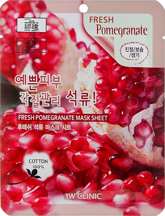 3W Clinic Тканевая маска "Гранат" Fresh Pomegranate Mask Sheet - фото N1