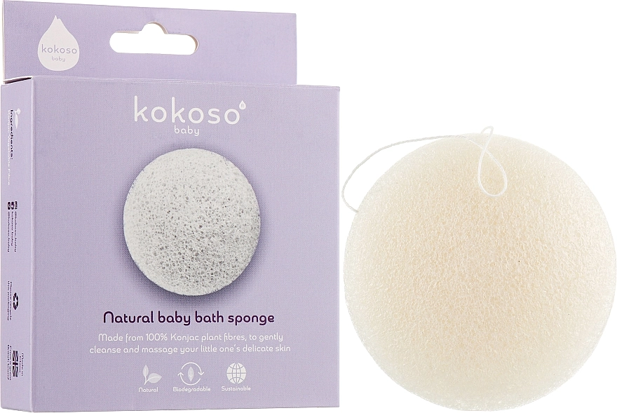Kokoso Baby Натуральна дитяча губка для купання з конжаку Natural Baby Bath Sponge - фото N2