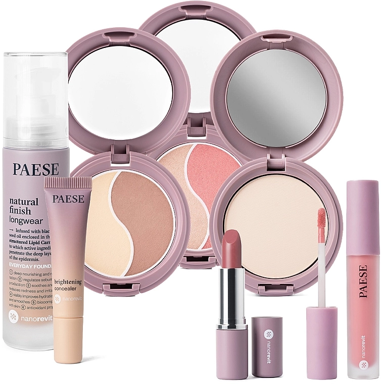 Paese Набір 9 Nanorevit (found/35ml + conc/8.5ml + lip/stick/4.5ml + powder/9g + cont/powder/4.5g + powder/blush/4.5g + lip/stick/2.2g) - фото N1