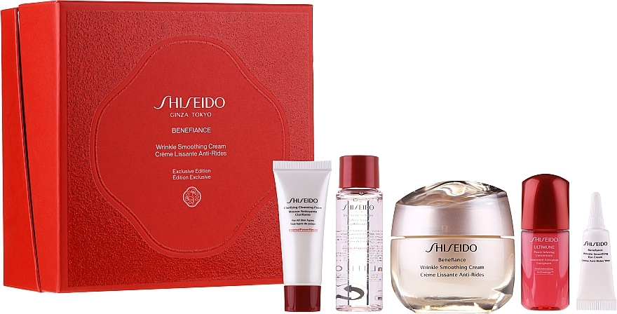 Shiseido Набор Benefiance Wrinkle Smoothing Cream Holiday Kit (f/cr/50ml + foam/15ml + treat/30ml + conc/10ml + eye/cr/2ml) - фото N1