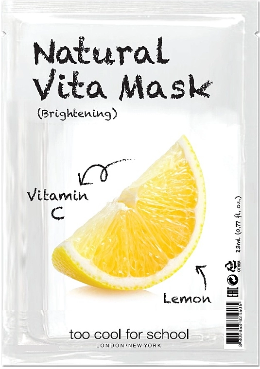 Too Cool For School Освітлювальна тканинна маска для обличчя "Лимон" з вітаміном С Natural Vita Mask Brightening - фото N1