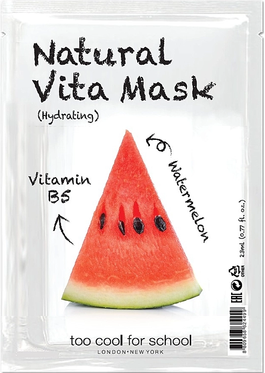 Too Cool For School Зволожувальна тканинна маска для обличчя "Кавун" з вітаміном В5 Natural Vita Mask Hydrating - фото N1