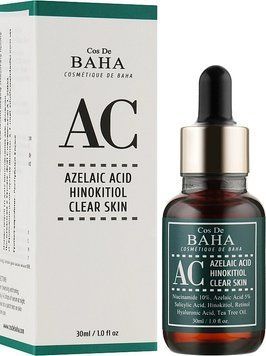 Интенсивная сыворотка против акне с азелаиновой кислотой и хинокитиолом - Cos De Baha AC Azelaic Acid Hinokitiol Clear Skin Serum, 30 мл