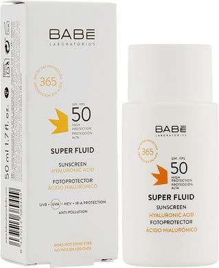Солнцезащитный флюид для всех типов кожи c гиалуроновой кислотой -  BABE Laboratorios Super Fluid SPF 50 Sunscreen Hyaluronic Acid, 50 мл