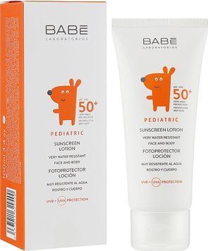 Детский солнцезащитный лосьон для лица и тела c SPF 50+ Babe Laboratorios PEDIATRIC Sunscreen Lotion SPF50+, 100мл