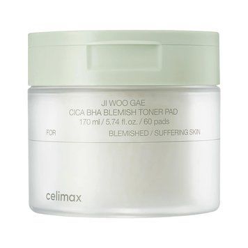 Пілінг-пади для обличчя з центеллою і кислотами - Celimax Ji Woo Gae Cica BHA Blemish Toner Pad, 60 pads