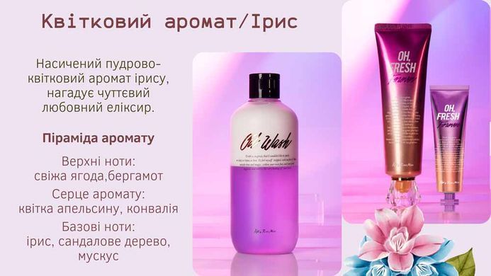 Гель для душа с цветочным ароматом ириса Kiss by Rosemine Fragrance Oil Wash Oh, Fresh Forever 300 мл