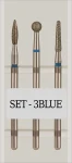 Nail Drill Стартовий набір фрез для щільної кутикули у пластиковому контейнері, 3 шт, 243 021B, 001 035B, 850 021B Set 1 Blue