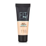 Maybelline New York Матувальний тональний крем Fit Me! Matte + Poreless Foundation 118 Nude, 30 мл