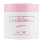 PETITFEE & KOELF Освітлювальні пілінг-пади для обличчя Hibiscus Brightening Peel Pads з гібіскусом та дамаською трояндою, 70 шт