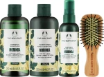 The Body Shop Набір Sparkle & Shine Moringa Haircare Gift Christmas Gift Set (shm/250ml + cond/250ml + spray/100ml + h/brush/1pc) - фото N2