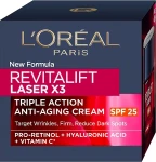 L’Oreal Paris Дневной антивозрастной крем-уход тройного действия для кожи лица с фактором защиты SPF 25 Revitalift Laser X3 Anti-Age - фото N2