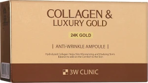 3W Clinic Антивікова сироватка для обличчя із золотом і колагеном Collagen & Luxury Gold Anti-Wrinkle Ampoule