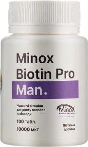 MinoX Чоловічі вітаміни для росту волосся та бороди Biotin Pro Man