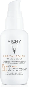Vichy Солнцезащитный невесомый флюид против признаков фотостарения кожи лица, SPF 50+ Capital Soleil UV-Age Daily
