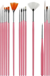 King Rose Набір пензлів для дизайну нігтів, 15 шт., рожевий