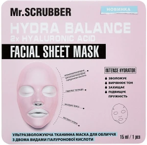 Mr.Scrubber Ультразволожувальна тканинна маска для обличчя з двома видами гіалуронової кислоти Hydra Balance 2X Hyaluronic Acid Facial Sheet Mask
