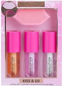 Makeup Revolution Kiss & Go Glaze Lip Care Gift Set (lip/gloss/3x4.5ml + acc/1pc) Набор