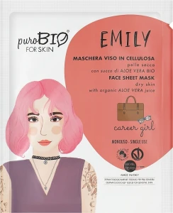 PuroBio Cosmetics Тканинна маска для обличчя для сухої шкіри "Кар'єристка" Emily Face Sheet Mask For Dry Skin Career Girl