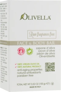 Olivella Мило для обличчя і тіла на основі оливкової олії, без запаху Face & Body Soap Olive