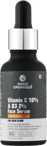 Khadi Organique Омолоджувальна сироватка для обличчя "Вітамін С + В3" від зморщок та пігментації Face Serum Vitamin C (Ethyl Ascorbic Acid) 10% + B3 Face Serum Youthful Glow