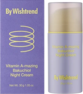 Нічний крем для обличчя з ретинолом і бакучіолом - By Wishtrend Vitamin A-mazing Bakuchiol Night Cream, 30 г