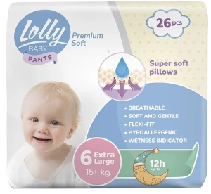 Lolly Подгузники-трусики Premium Soft Extra Large 6, 15+ кг, 26 шт.