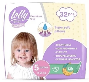 Lolly Подгузники детские "Premium Soft" 5 (11-25 кг), 32 шт.