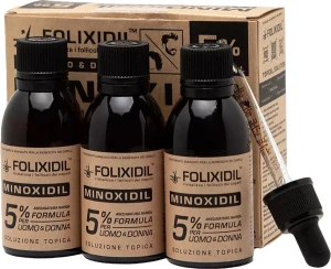 Набір лосьйонів проти випадіння волосся з міноксидилом 5% на 3 місяці - FOLIXIDIL 5% Set - Minoxidil for Men and Women, 60 мл, 3 шт