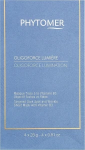 Відновлююча, освітлююча тканинна маска проти зморшок і пігментних плям - Phytomer Oligoforce Lumination Sheet Mask, 4шт х 23 г